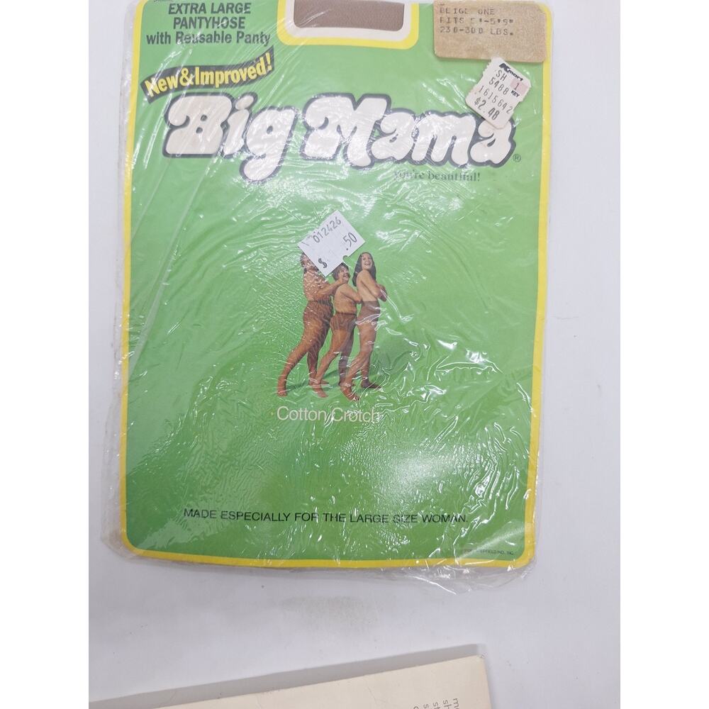 Vintage Big Mama Pantyhose Beigetone Cotton Crotch XL 230-300 Lbs.